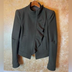 New BGBGMAXAZRIA Olive Green Utilitarian Double Breasted Ruffle Wool Coat Sz S